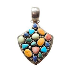 Navajo (Diné) Ella Peter Multi-Stone Sterling Silver Pendant, 4"
